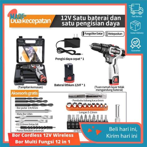 Promo ALAT BOR LISTRIK 12v CORDLESS WIRELESS 3 IN 1 PENGEBOR PETUKANGAN Diskon 23% di Seller ...