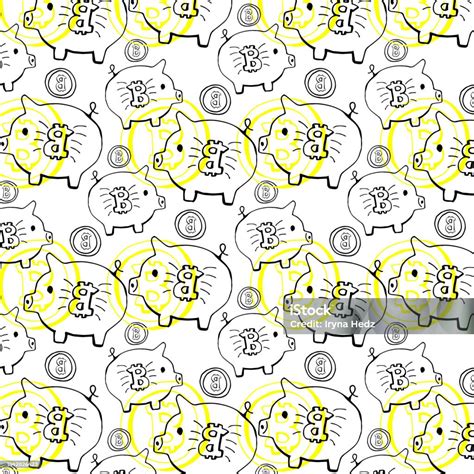 Seamless Pattern Tile With Piggy Bank Shapes And Coins Bitcoin Stock ...