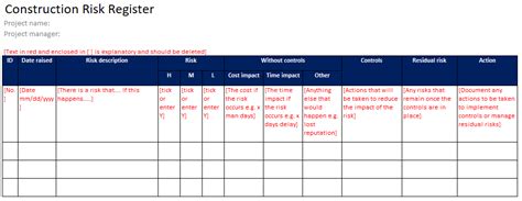 Construction Risk Register - FREE Template Download