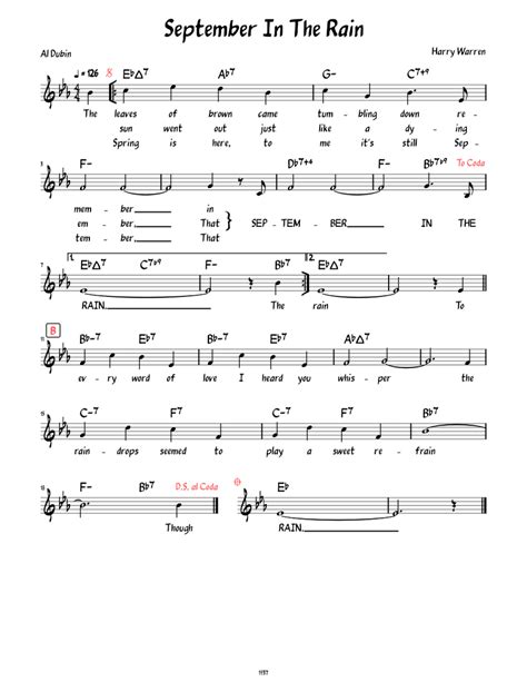 September in the Rain (Lead sheet with lyrics ) Sheet music for Piano ...