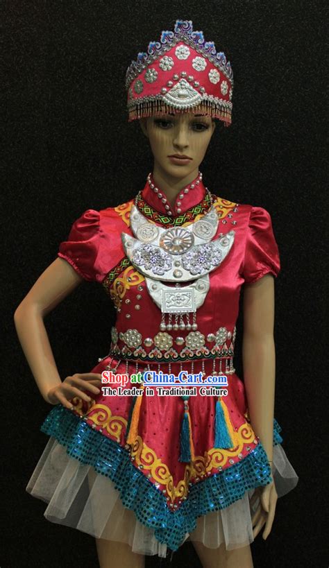 Traditional Chinese Ethnic Minority Clothing and Hat for Women