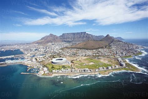 South Africa, Cape Town, Aerial view of city on island stock photo