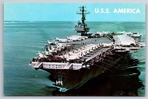 Postcard USS America Aircraft Carrier at Sea Transporting Aviation ...