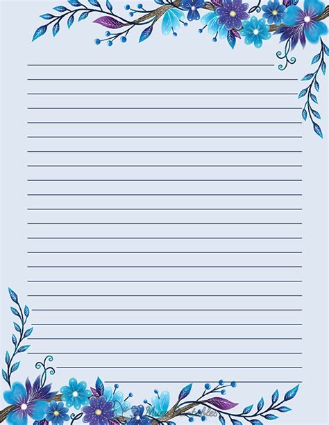 Printable Blue Floral Stationery | Writing paper printable stationery ...