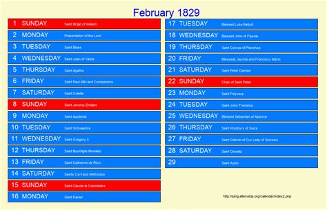 February 1829 - Roman Catholic Saints Calendar