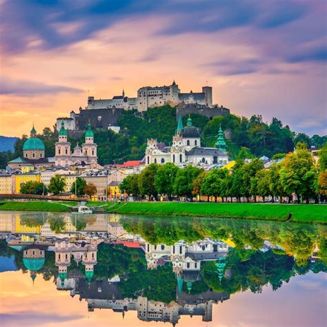 Salzburg,Sunrise,Skyline,With,Festung,Hohensalzburg,Fortress,And ...