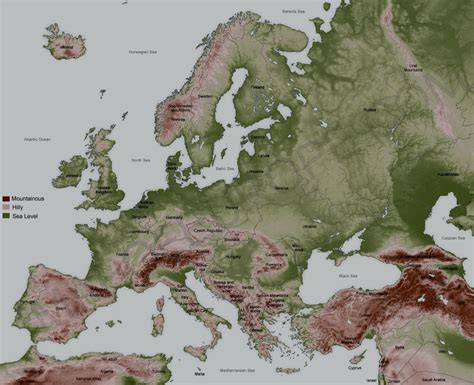 Topographical Map Of Europe