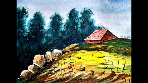 Watercolor Painting | A House Landscape - YouTube