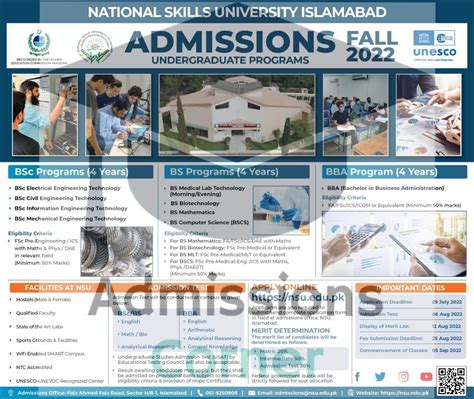 National Skills University Islamabad BS Admissions Fall 2022