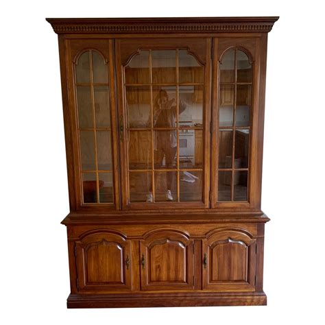 1970s Cherry Wood China Cabinet With Glass Windows | Chairish