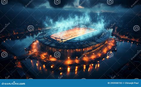 Aerial View of Football Stadium with Lights and Full Gallery Stock Image - Image of cityscape ...