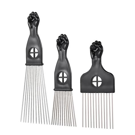 3Pcs Afro Hair Fork Comb with Stainless Steel Flat Wide Comb Teeth for Curly Hair Pick Hair ...