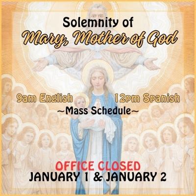 Mary, Mother of God/January 1st Mass Schedule – Jesus Our Risen Savior