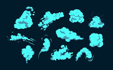 Smoke explosion animation of an explosion with comic flying clouds. Set ...