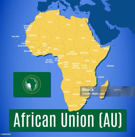 Schematic Vector Map And Flag Of The African Union Stock Illustration - Download Image Now - iStock