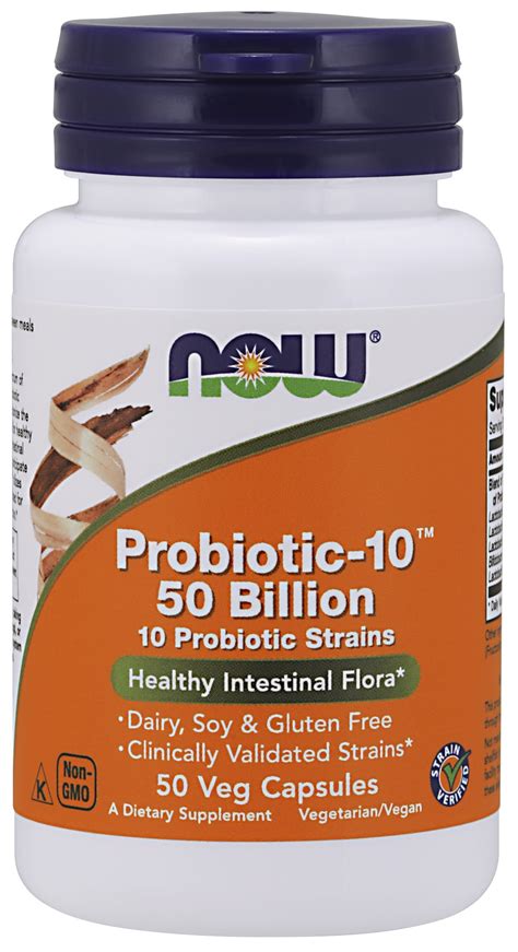 NOW Supplements, Probiotic-10™, 50 Billion, with 10 Probiotic Strains, Strain Verified, 50 Veg ...