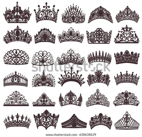 Illustration Set Silhouettes Ancient Crowns Tiaras Stock Vector ...