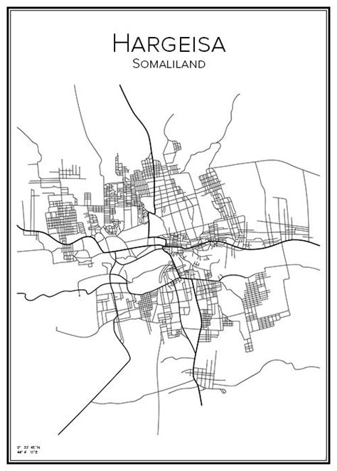 Stadskarta över Hargeisa | Handritade stadskartor och posters ...