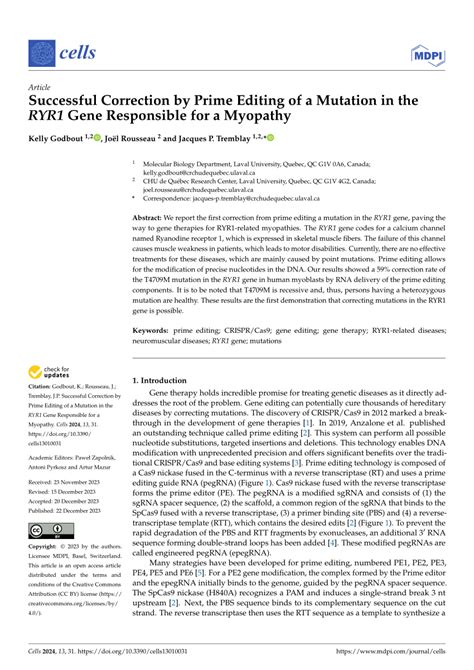 (PDF) Successful Correction by Prime Editing of a Mutation in the RYR1 ...