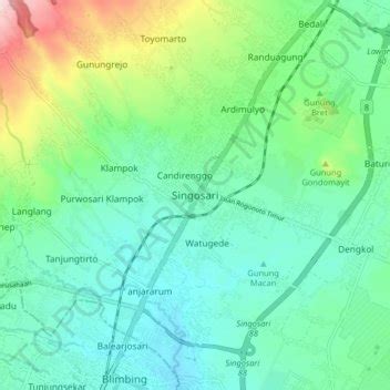 Singosari topographic map, elevation, terrain