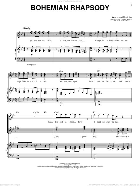 Bohemian Rhapsody sheet music for voice and piano (PDF)