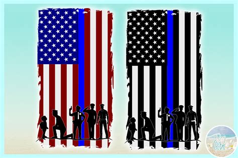 Police Officers Blue Line USA Flag SVG Dxf Eps Png PDF