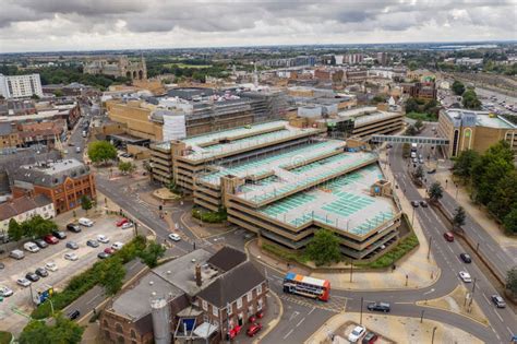 Aerial View of the Queensgate Shopping Centre in Peterborough, UK ...