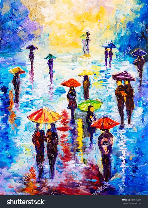 Oil Painting Colorful Rainy Night Stock Illustration 296976065 ...