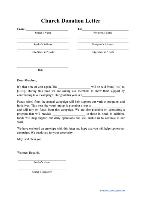 Church Donation Letter Template - Fill Out, Sign Online and Download PDF | Templateroller