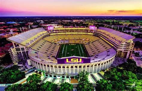 an aerial view of the lsu football stadium in baton, florida at sunset ...