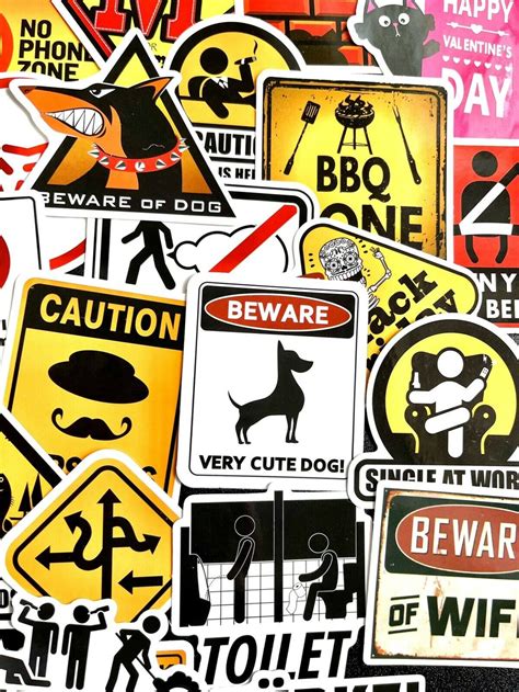 50pcs Funny Warning Sign Sticker Pack Decorative Home Room Art - Etsy