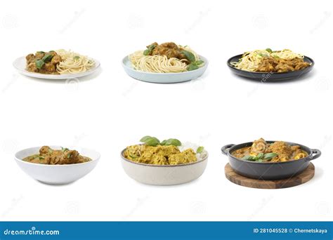 Set of Delicious Curry Dishes on White Background Stock Photo - Image of curry, asian: 281045528