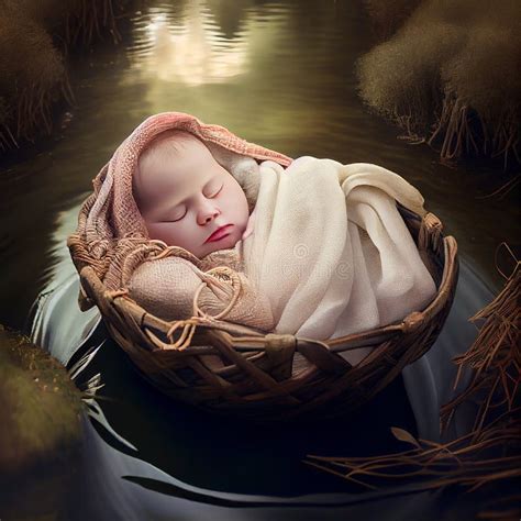 Baby Moses Floating in a Reed Basket on the River Nile in Egypt, Jewish and Christian Bible ...