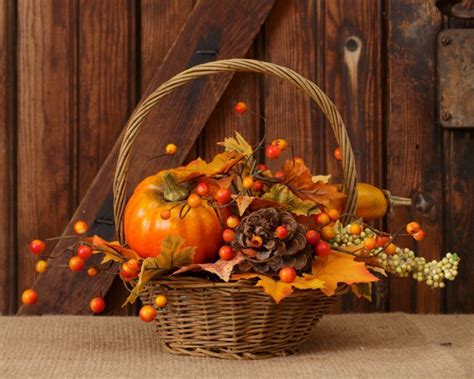 New HARVEST BASKET Thanksgiving Pumpkin Berries Leaves Cone Centerpiece Country | Harvest basket ...