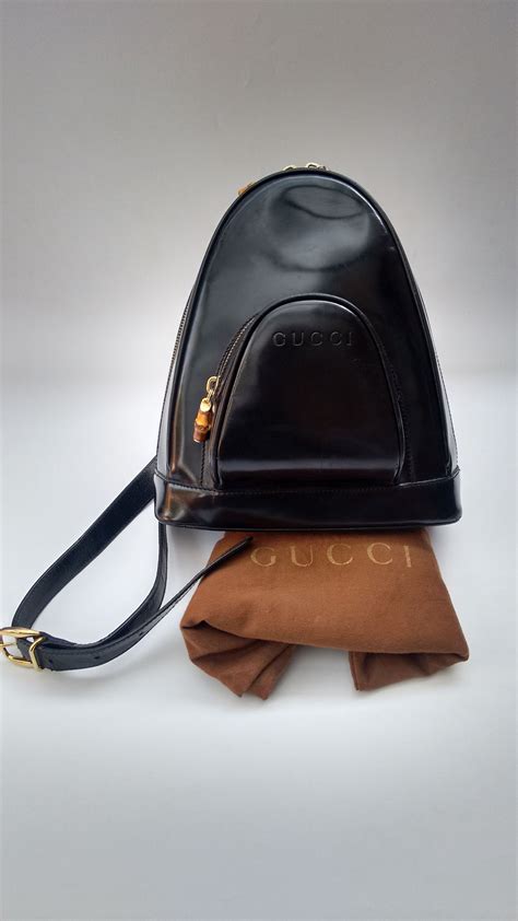 GUCCI Bamboo Vintage Black Leather Backpack / Shoulder Bag. Italian ...