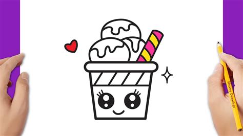 HOW TO DRAW AN ICE CREAM CUP KAWAII - YouTube