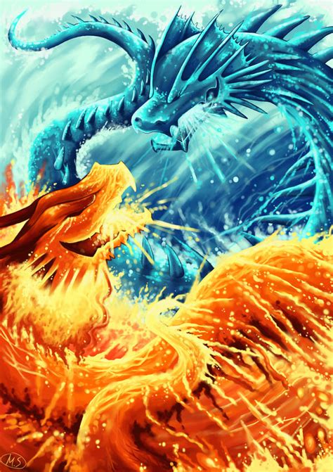 Ice dragon vs Fire dragon by michellescribbles on DeviantArt