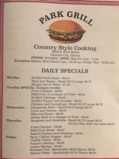 Menu of Park Grill in Granite City, IL 62040