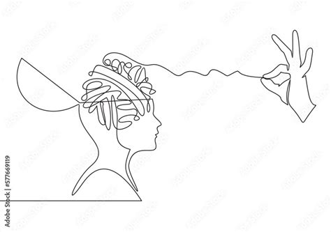 Psychologic therapy session concept with human head continuous line ...