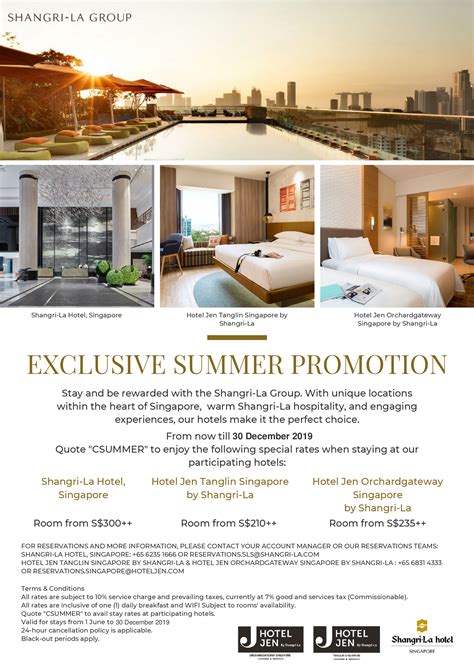 Shangri-la Group Hotels Singapore - Exclusive Summer Promotion valid till 30 December 2019 ...