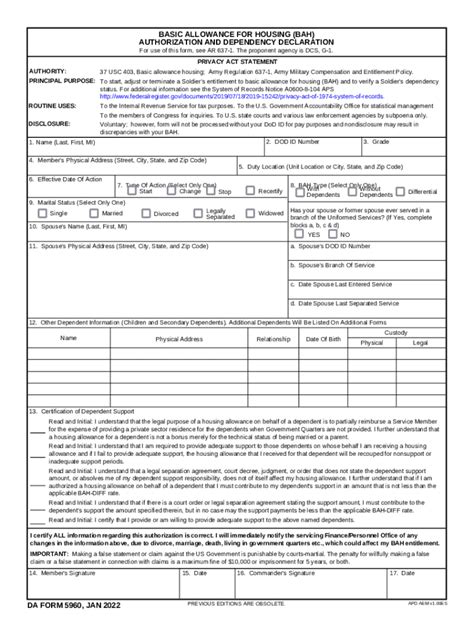 Army Da Form 5960 Fillable - Printable Forms Free Online