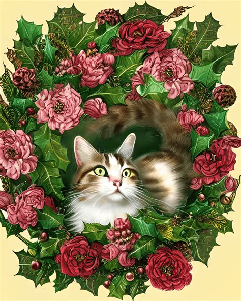 Hyper Realistic Ultra Detailed Pretty Floral Artwork of Cat Head ...