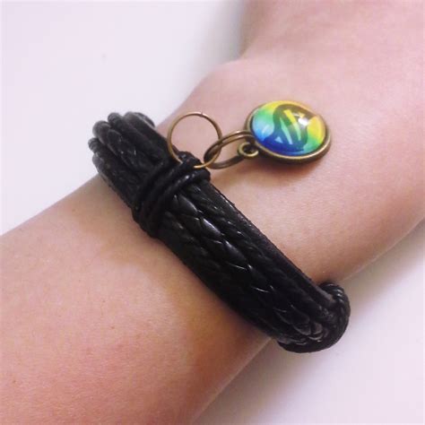 Pokemon Mega Evolution Stone Black Leather Bracelet with 14mm Glass Stone - Bracelets