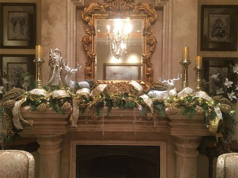 Elegant gold fireplace Mantel Christmas decor by Mindy Meyersick ...