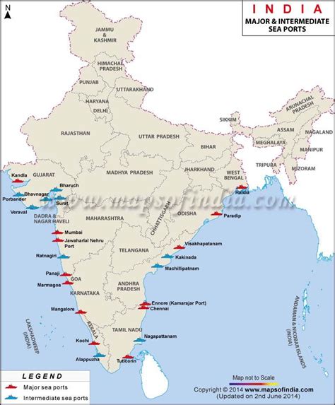 Map showing the location of major sea ports in India. | Ports in india, Geography map, Sea port