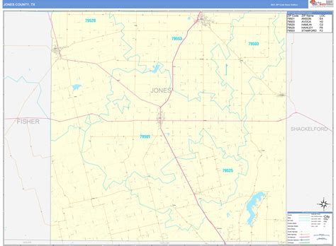 Jones County, TX Zip Code Wall Map Basic Style by MarketMAPS