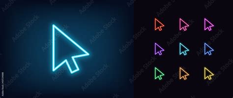 Vettoriale Stock Outline neon mouse cursor icon. Glowing neon computer arrow sign to select and ...