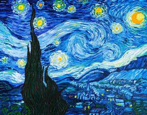 The Starry Night by Van Gogh original oil reproduction on canvas by me, Abstract palette knif ...