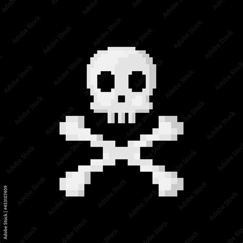 pixel art skull and crossbones. Black background. 8 bit style retro ...