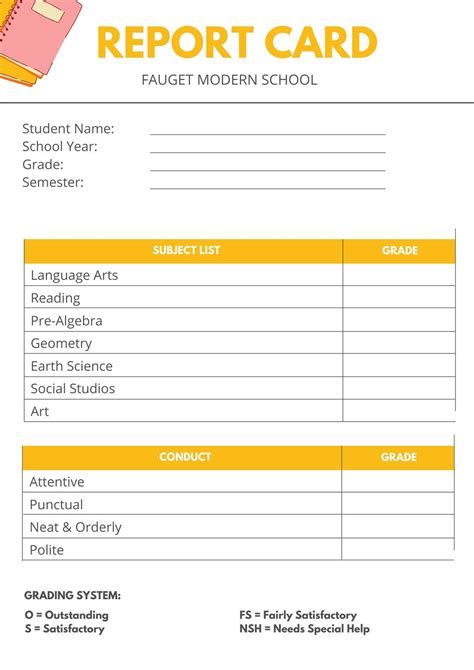 Printable Kindergarten Report Cards